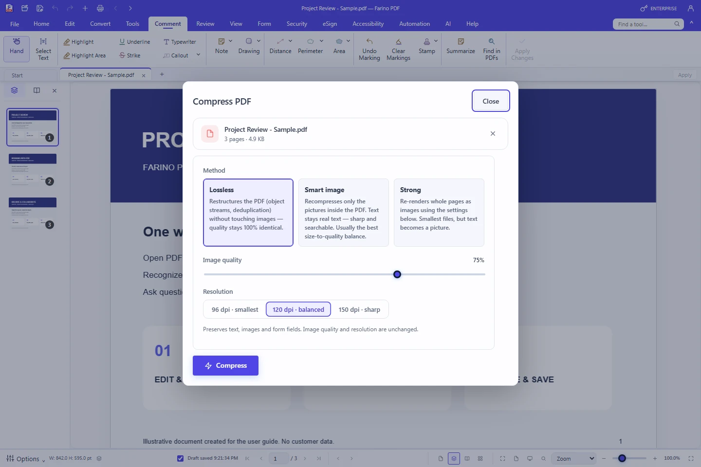 16. Kompresi PDF — Farino PDF desktop workspace