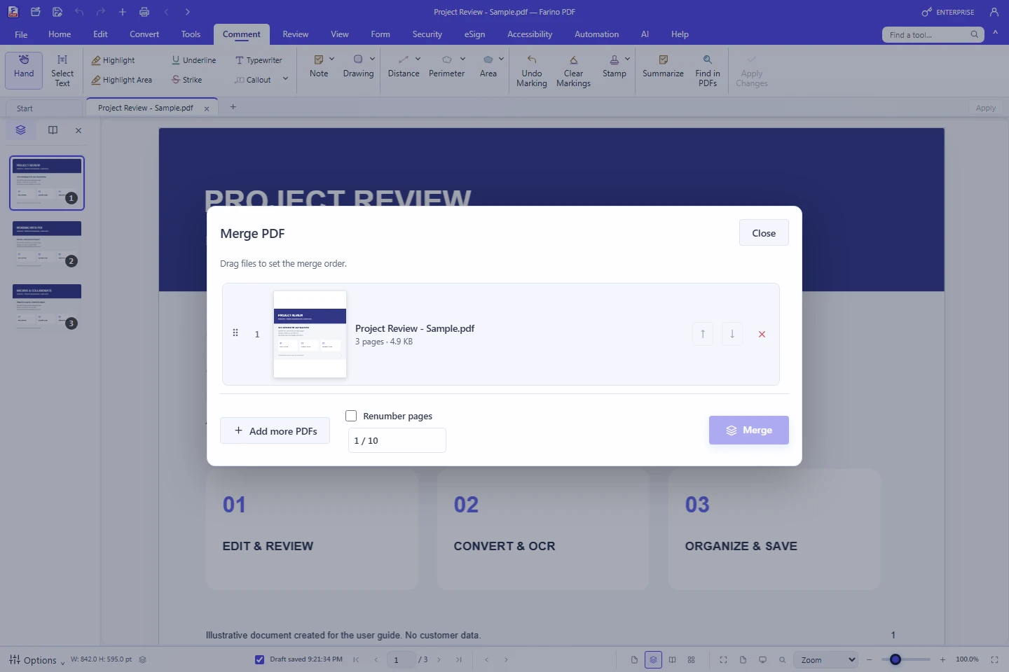 12. Menggabungkan dan memisahkan — Farino PDF desktop workspace