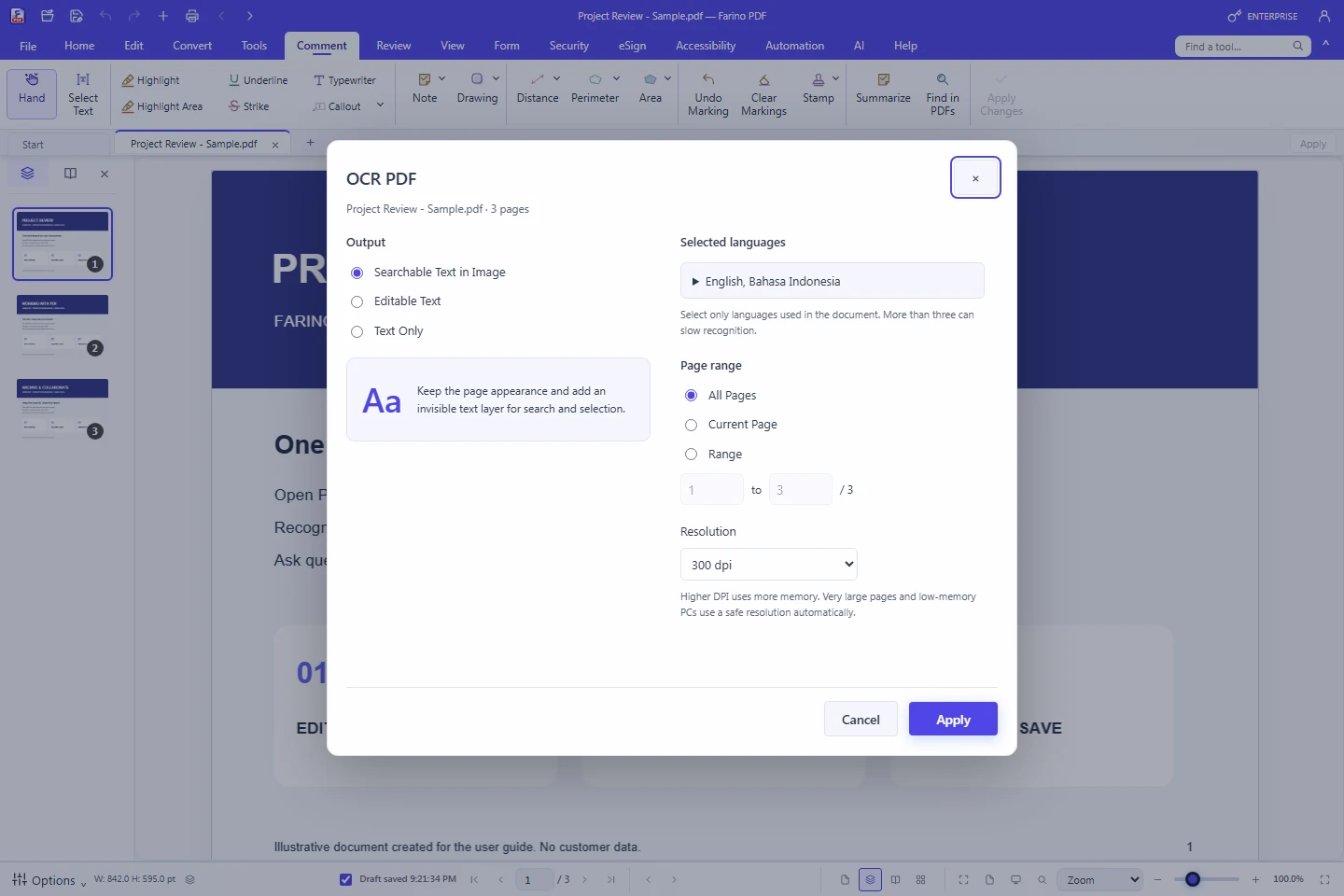 15. OCR dokumen scan — Farino PDF desktop workspace