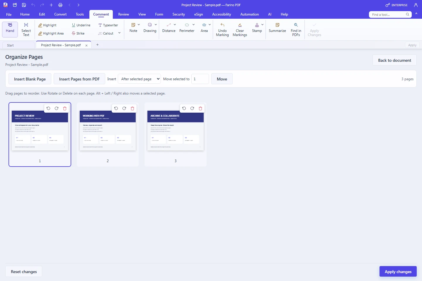 11. Organize Pages — Farino PDF desktop workspace