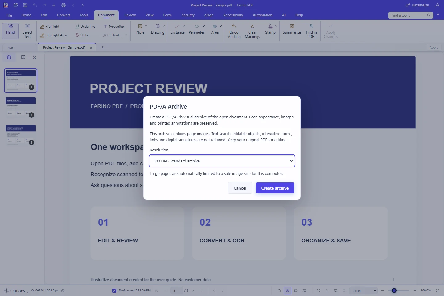 14. Arsip PDF/A-2b — Farino PDF desktop workspace