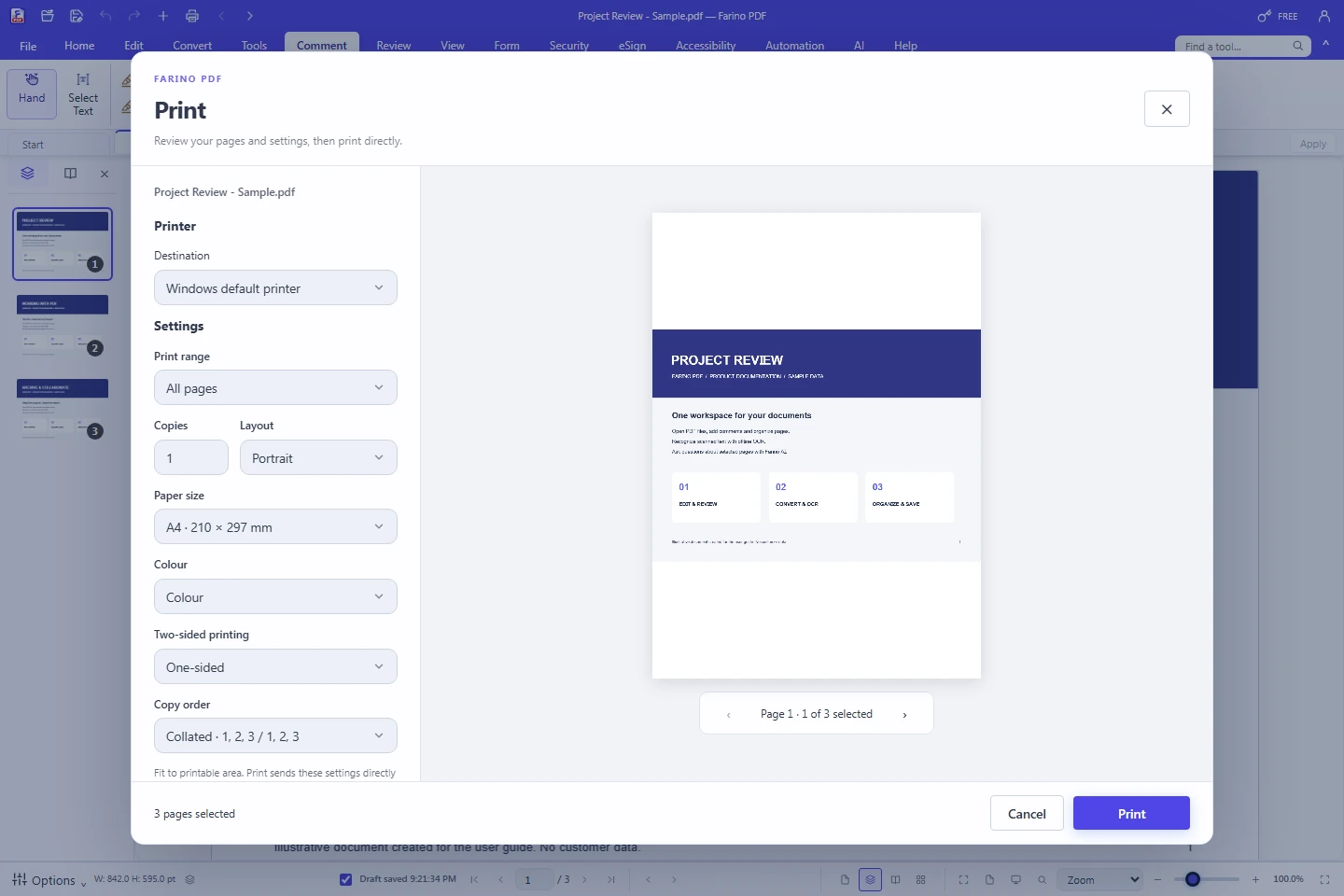 17. Print preview dan pencetakan — Farino PDF desktop workspace