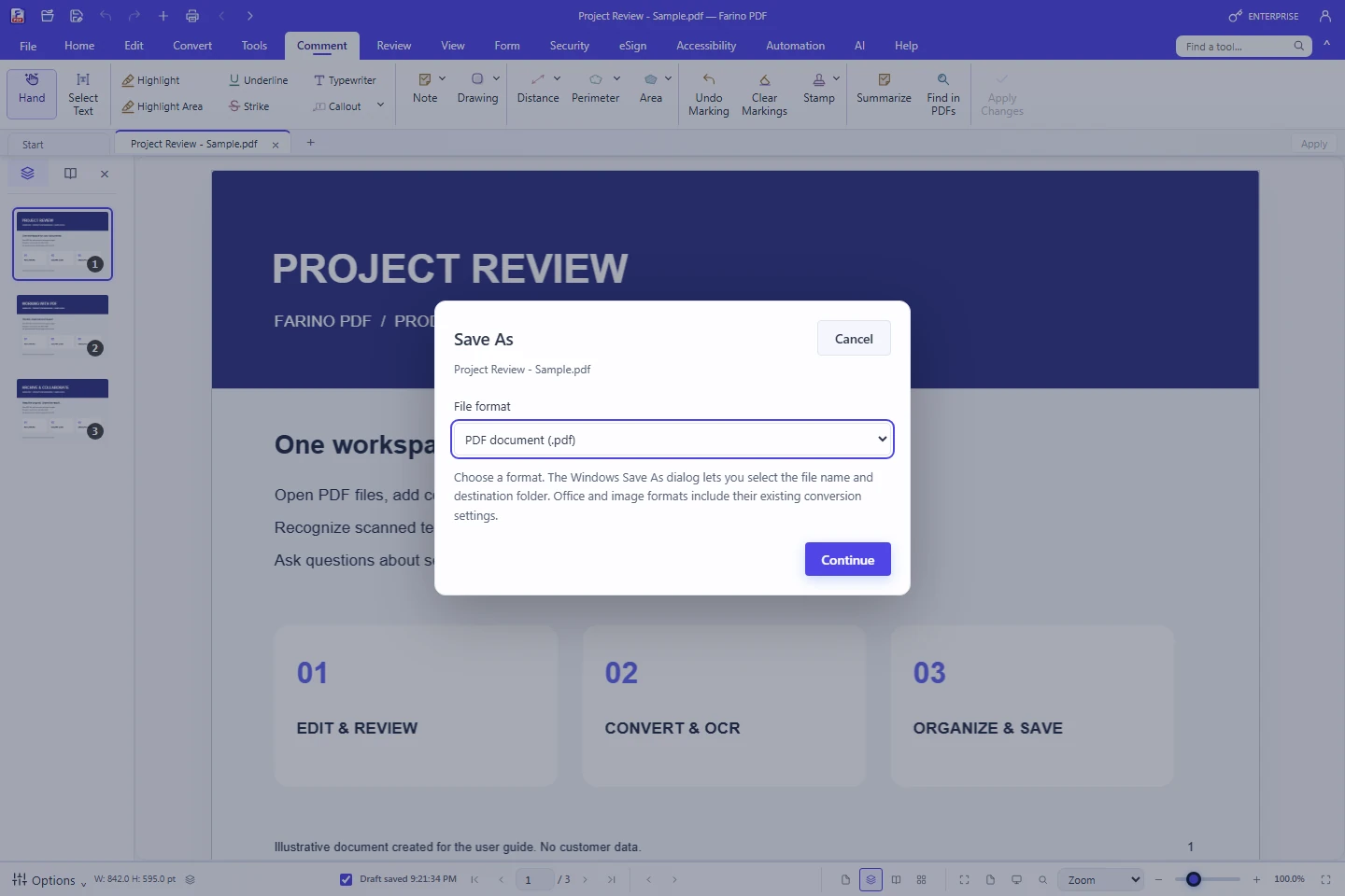 6. Save dan Save As — Farino PDF desktop workspace